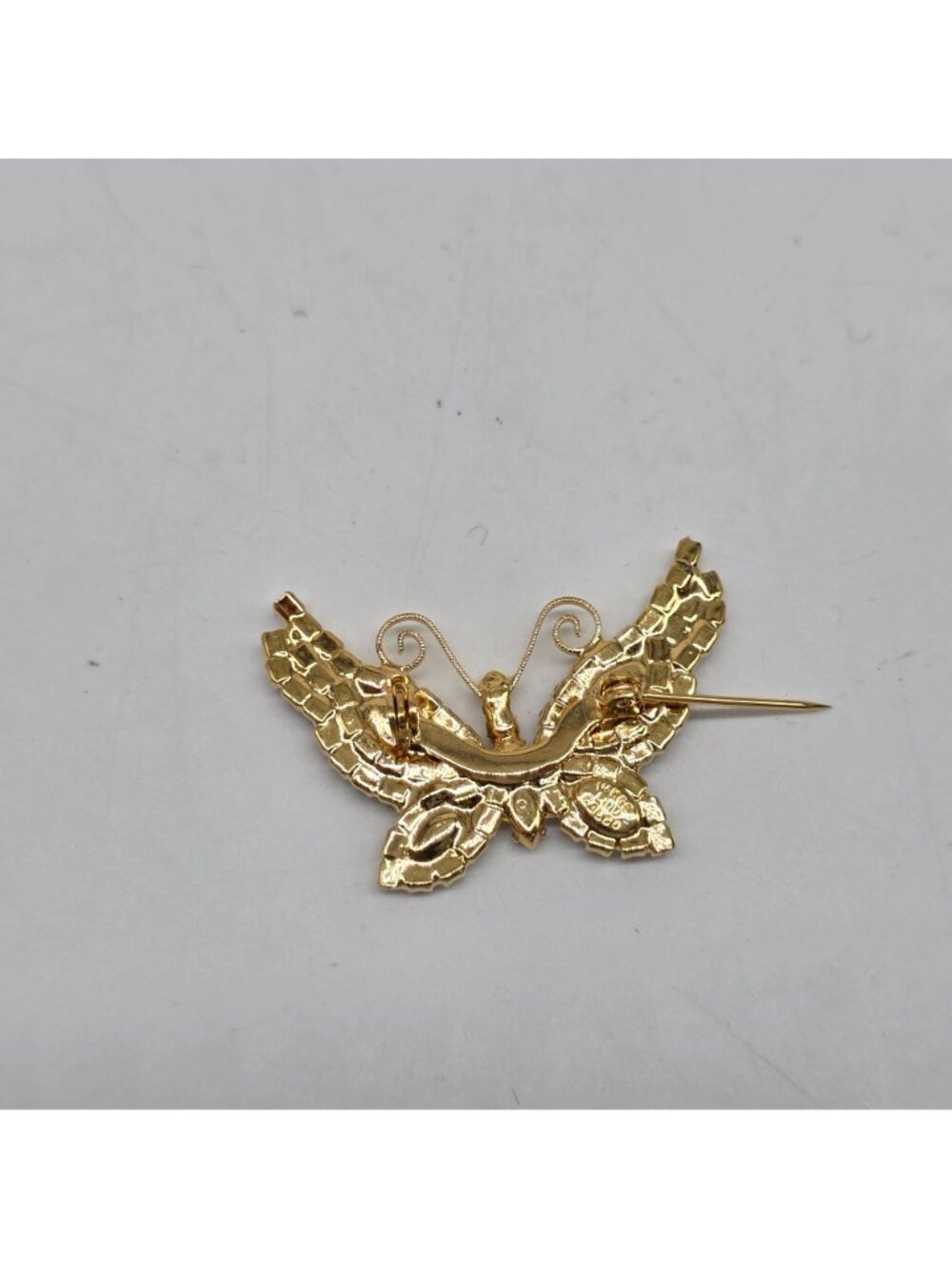 Vintage Butterfly Brooch Lind Calco 14K Gold Electroplated Rhinestone - Picture 6 of 7